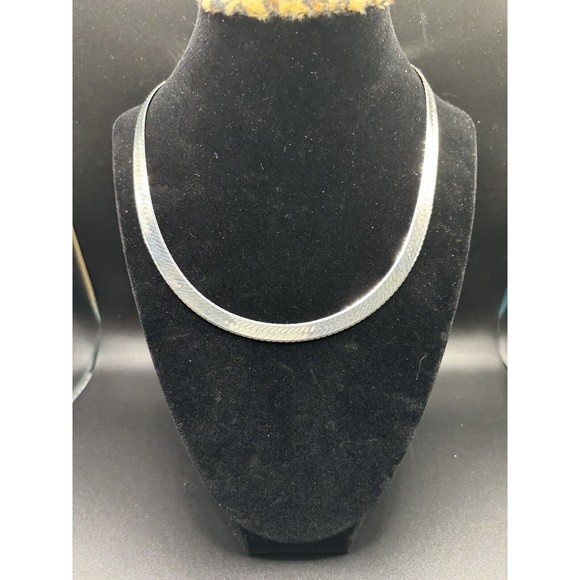 Vintage Italian Made Reversible 18”  925 Sterling Silver Wide Herringbone Chain - Picture 2 of 16